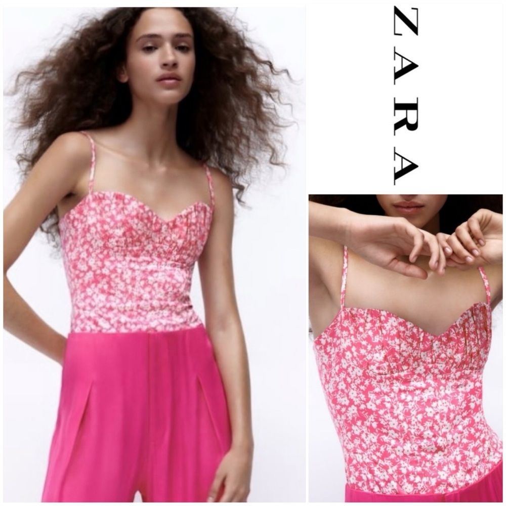 Zara Floral Corset Bodysuit, Size Medium, NWT